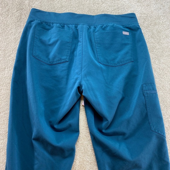 FIGS Zamora Jogger Scrub Pants Womens Large Teal Blue Cargo Pocket Drawstring - Picture 9 of 11